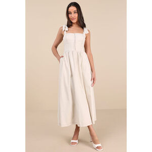 Lulus Callina Cream Tie-strap Midi Dress White - Size S